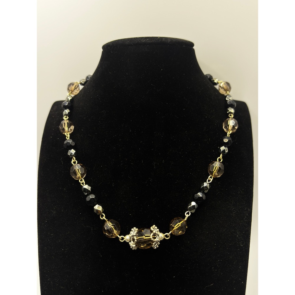Sonoma Beaded Necklace Womens 15" Black Brown Gold Tone Faceted Glass Crystal